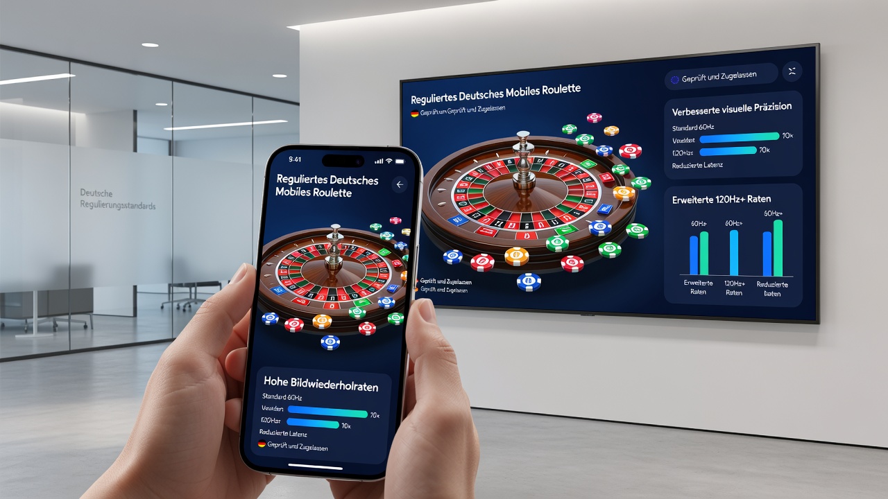 Vergleich von Roulette-Darstellungen bei unterschiedlichen Bildwiederholraten auf mobilen Displays