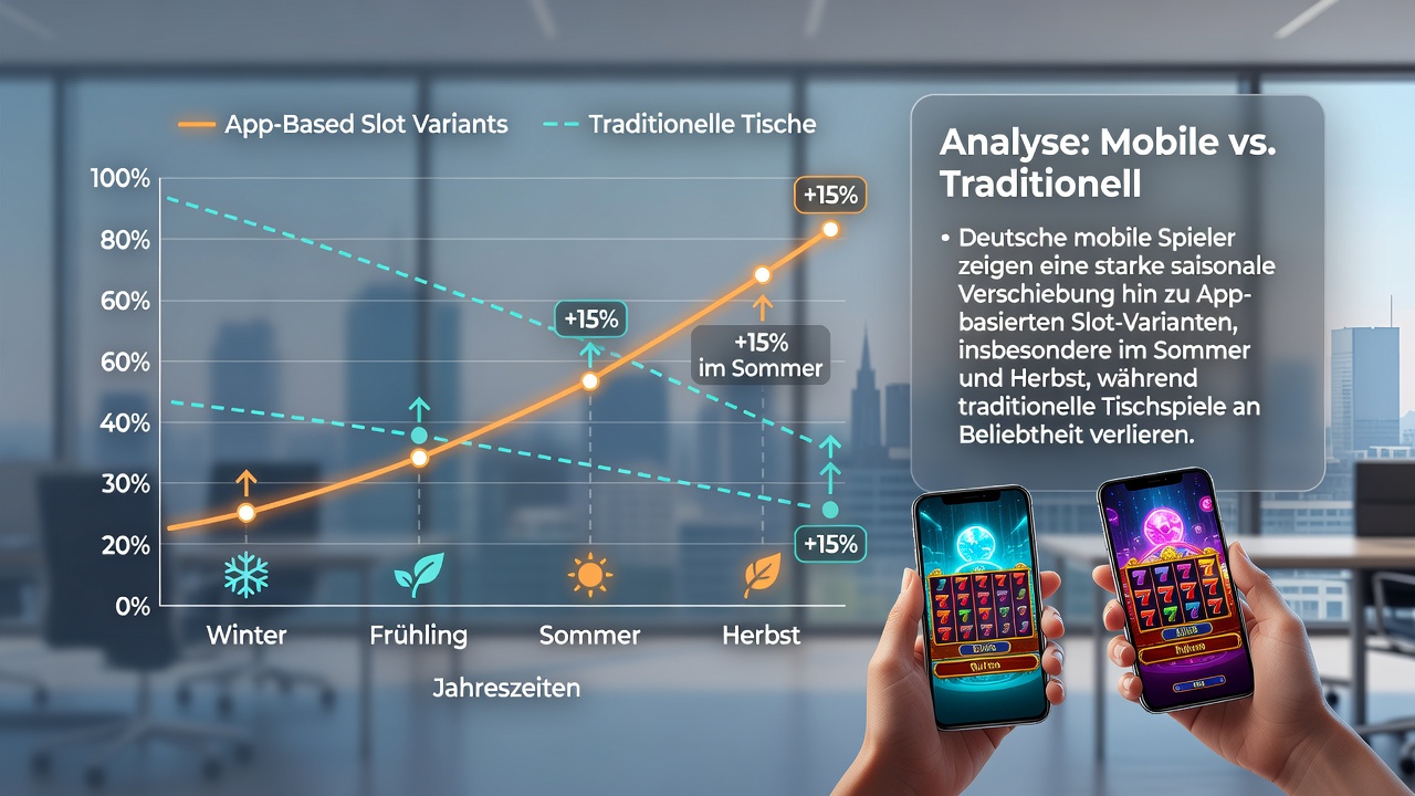 Vergleichsdiagramm der Nutzungsanteile von Slots versus Tischspielen in deutschen Mobile-Apps über verschiedene Jahreszeiten