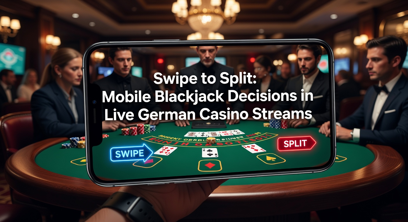 Live-Dealer am Blackjack-Tisch in einem deutschen Casino-Stream, mit Overlay von Swipe-Gesten auf dem Mobile-Bildschirm